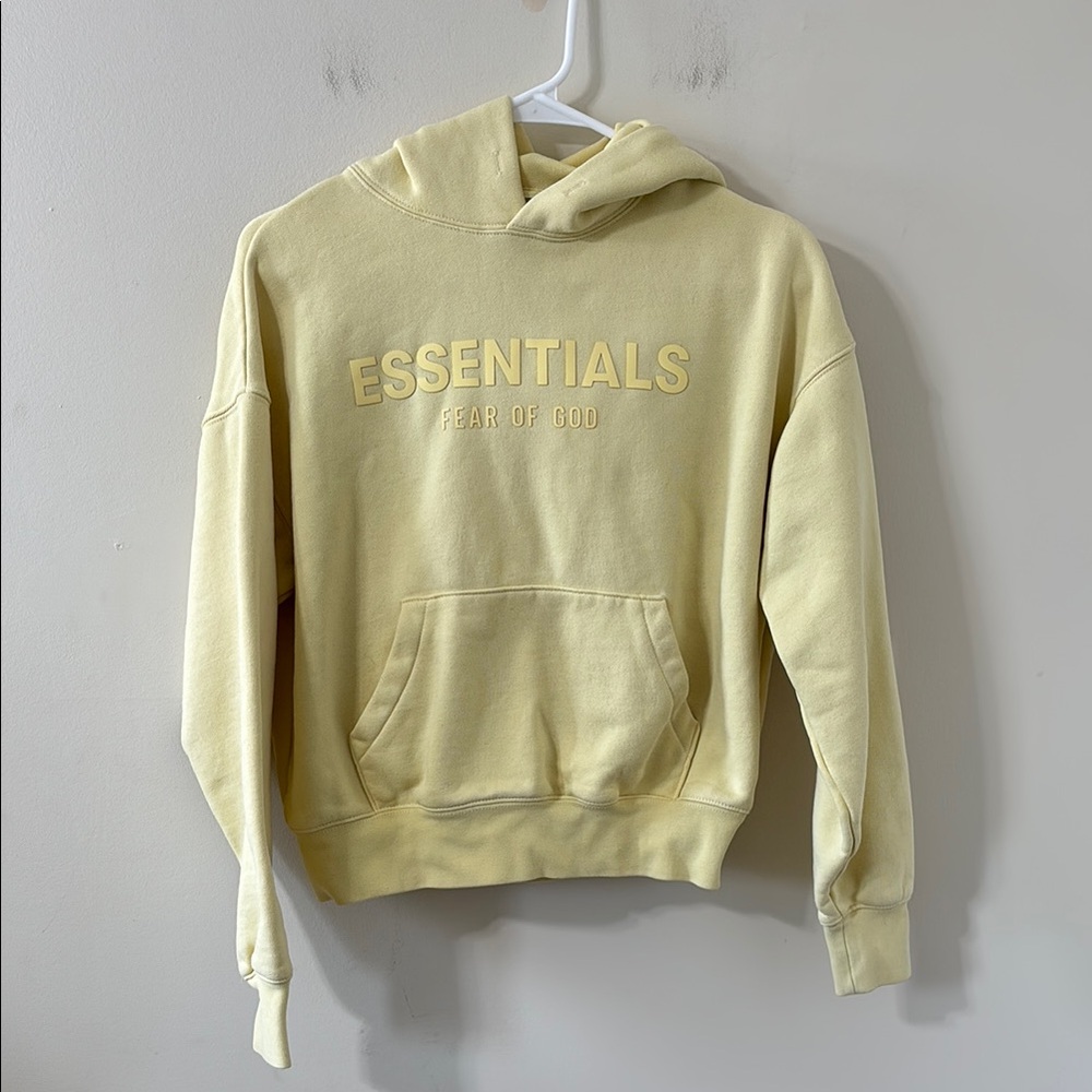 Essentials Fear of God Kids Pull-Over Hoodie Lemonade Size M (8) - Picture 3 of 10